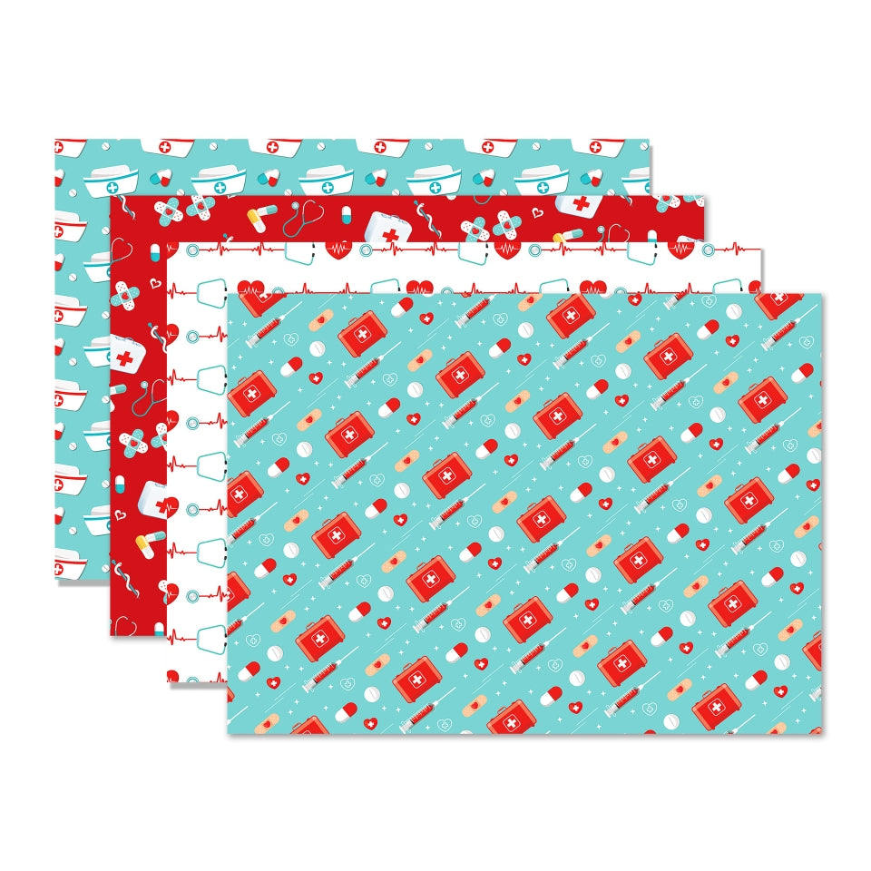 Nurse Themed Wrapping Paper for healthcare professionals gift, 12 sheets 4 Different Patterns, Great for Christmas Nurse Gifts