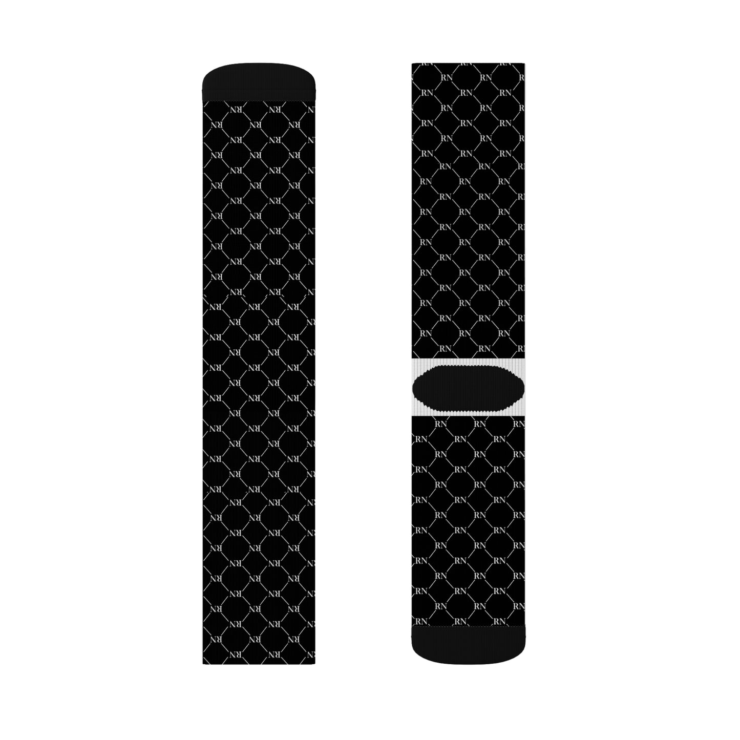 RN Socks – Black Crew Socks with Repeated RN Design | Head-to-Toe Nurse Apparel