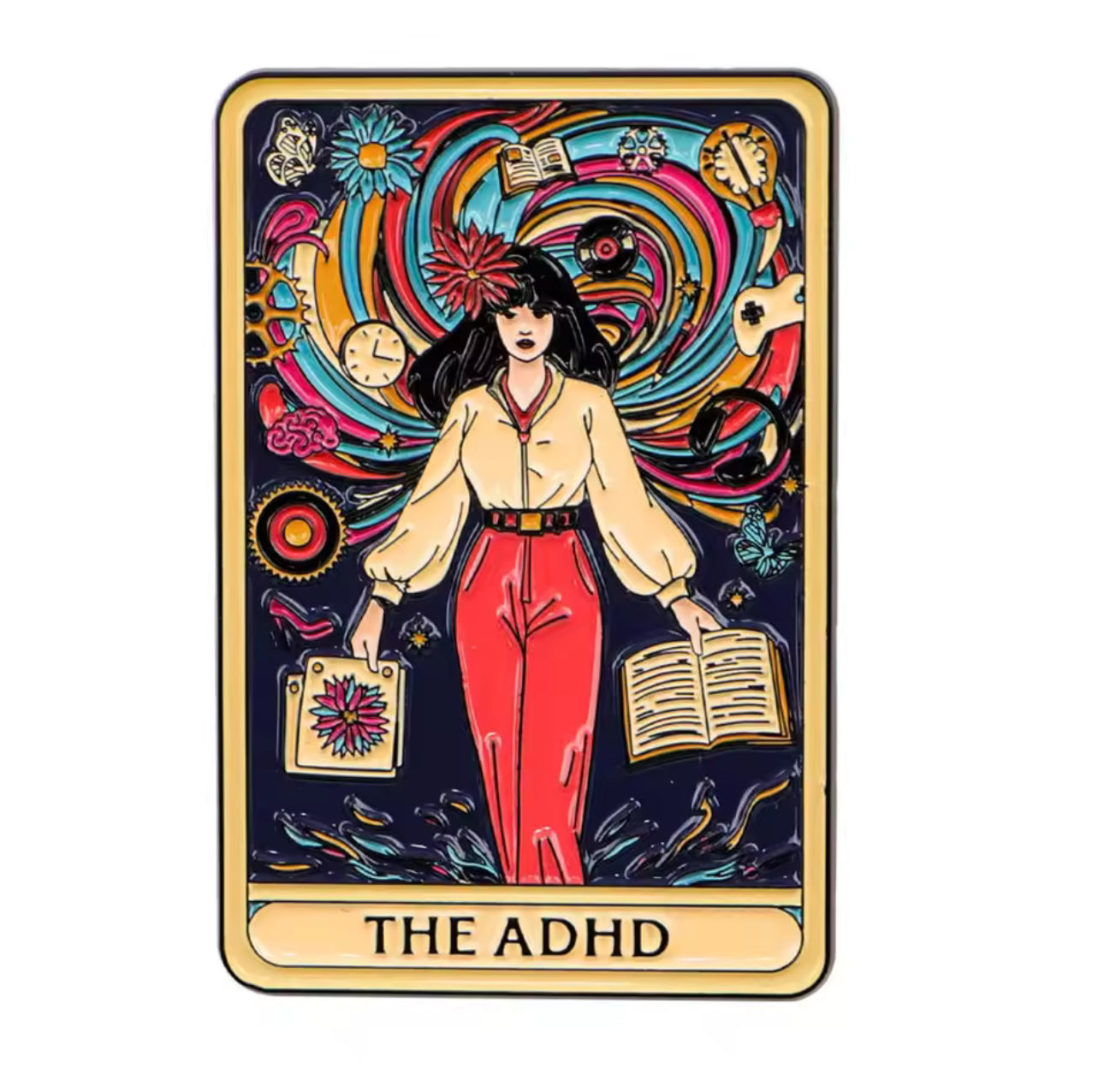 The ADHD Tarot Enamel Pin โ Colorful ADHD-Inspired Art Pin for Neurodivergent Creatives, Mental Health Awareness, and Collectors