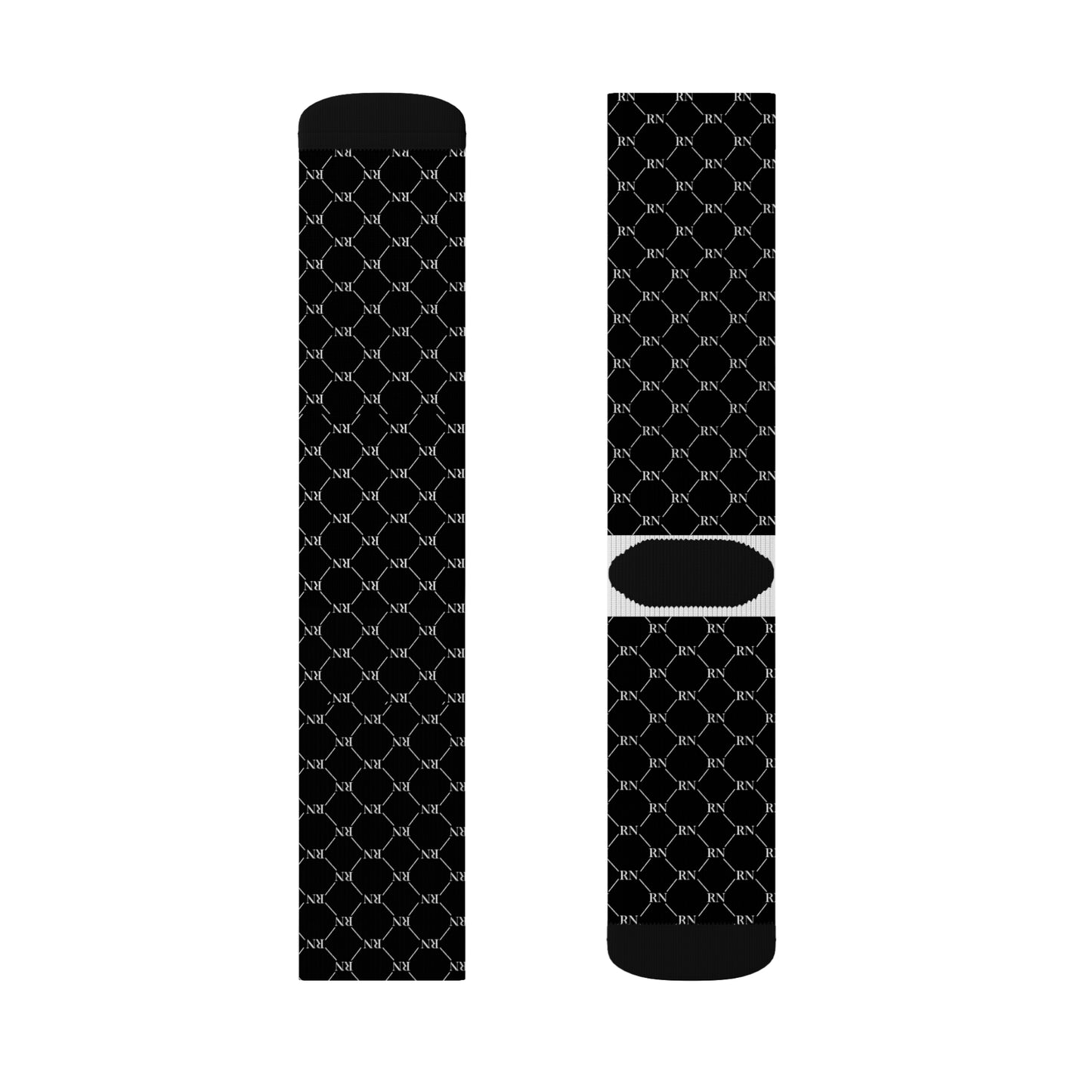 RN Socks – Black Crew Socks with Repeated RN Design | Head-to-Toe Nurse Apparel