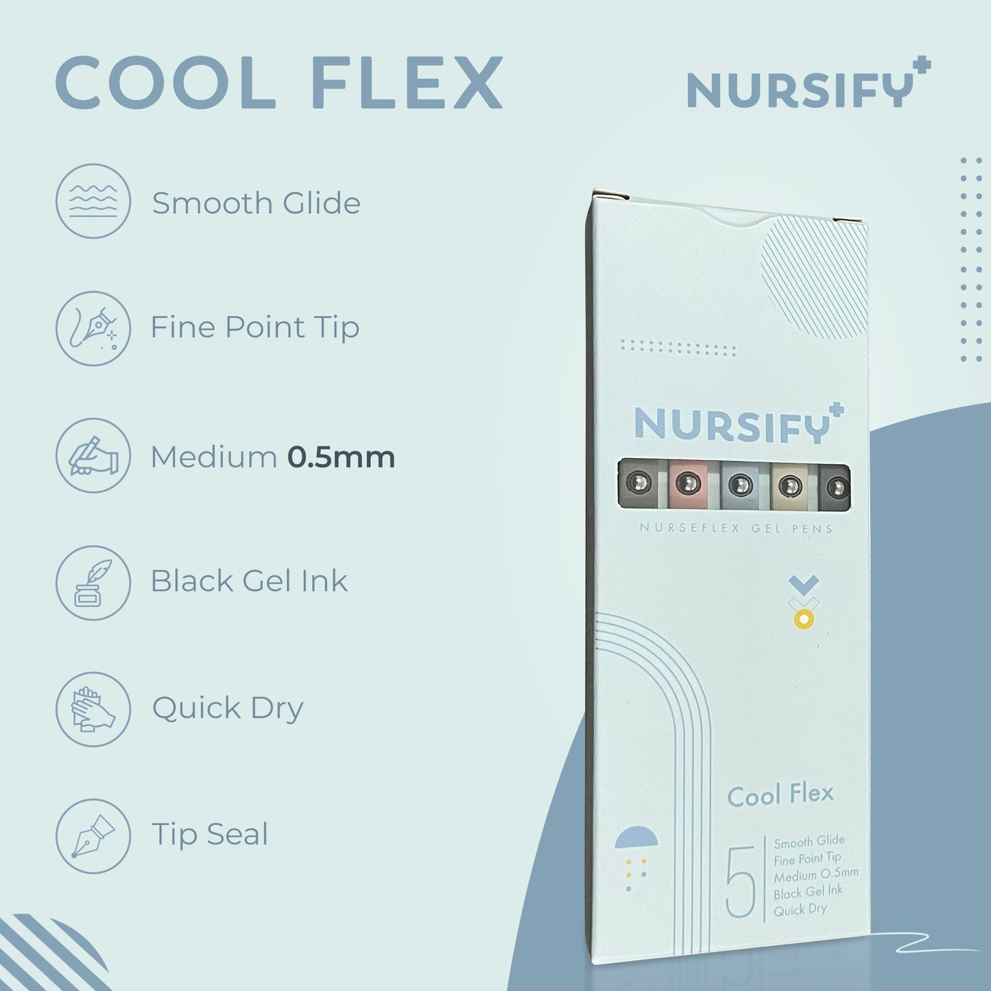 Nursify+ NurseFlex Gel Pens – Fine Point Black Ink (5-Pack)