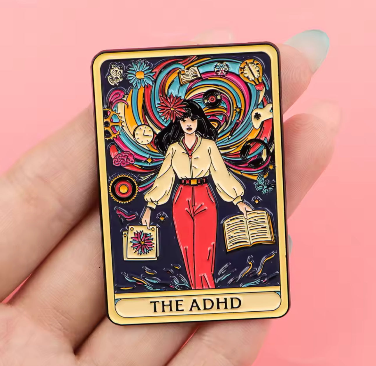 The ADHD Tarot Enamel Pin โ Colorful ADHD-Inspired Art Pin for Neurodivergent Creatives, Mental Health Awareness, and Collectors