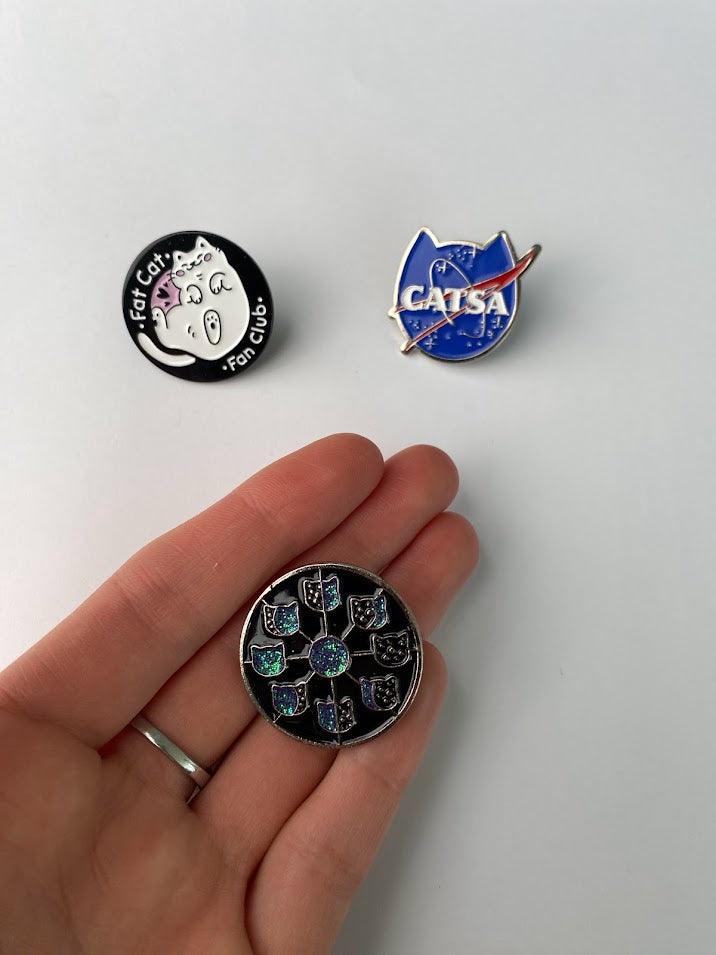 CAT ENAMEL PIN, CATSA Pin, Fat Cat, Pin, Cat Moon Cycle Pin, Cat Lover Gift
