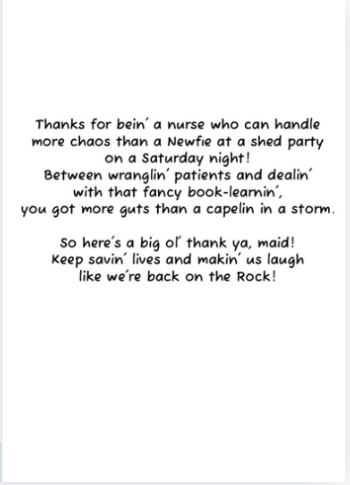 Funny Newfoundland Nurse Appreciation Greeting Card