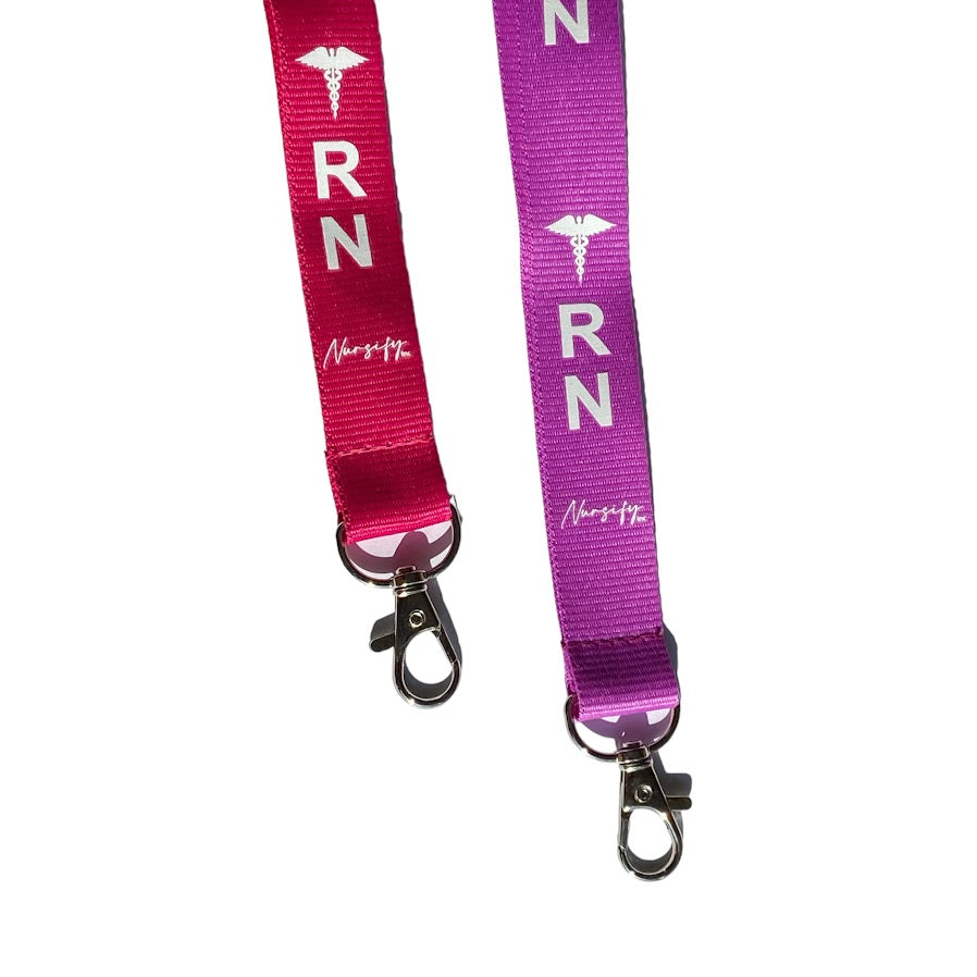 RN LANYARD FUCHSIA, Badge holder/key holder with 2 breakaways, Nurse Gift