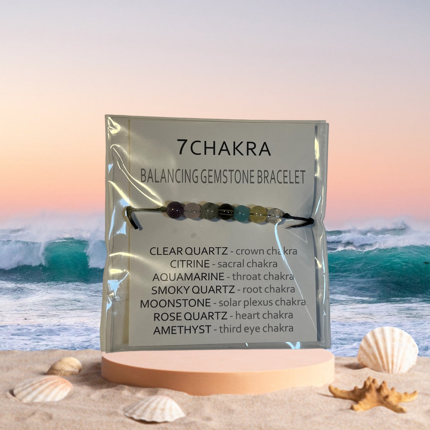 POSITIVITY BRACELET, 7 Chakra Bracelet, Stone Bracelet, Black Strap