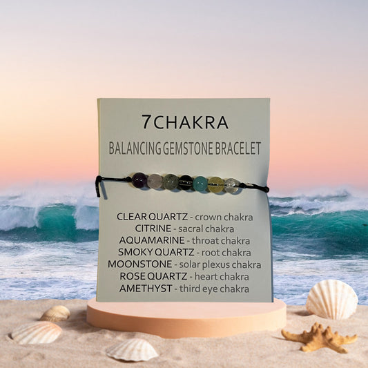 POSITIVITY BRACELET, 7 Chakra Bracelet, Stone Bracelet, Black Strap