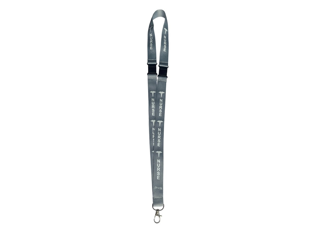NURSE LANYARD GREY, badge holder/key holder with 2 breakaway, Nurse Gift