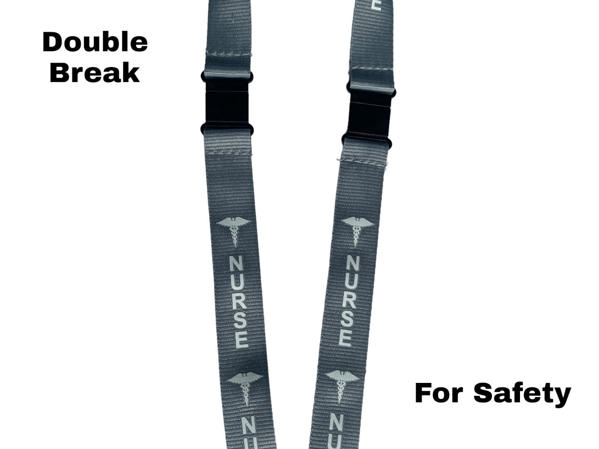 NURSE LANYARD GREY, badge holder/key holder with 2 breakaway, Nurse Gift