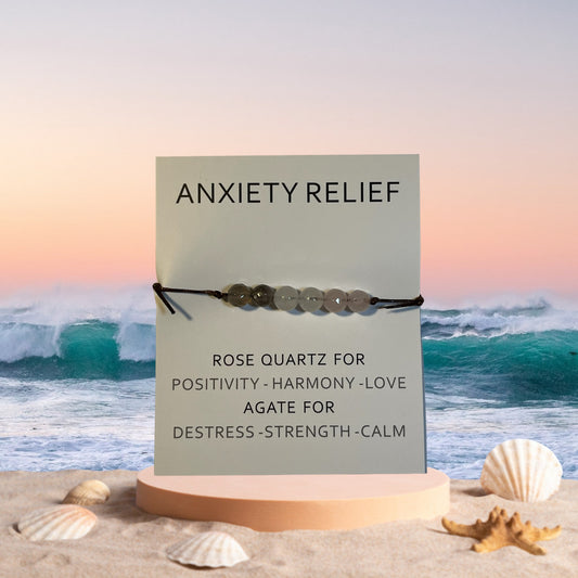 POSITIVITY BRACELET, Anxiety Relief Bracelet, Stone Bracelet, Brown Bracelet Strap