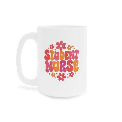 Student Nurse Mug, Coral Floral, 15 oz, centred supplier side view