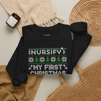 My First Christmas as a Nurse Sweatshirt, Knit Snowflakes