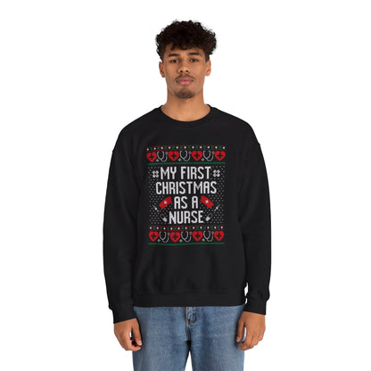 My First Christmas as a Nurse Sweatshirt, Festive Hearts