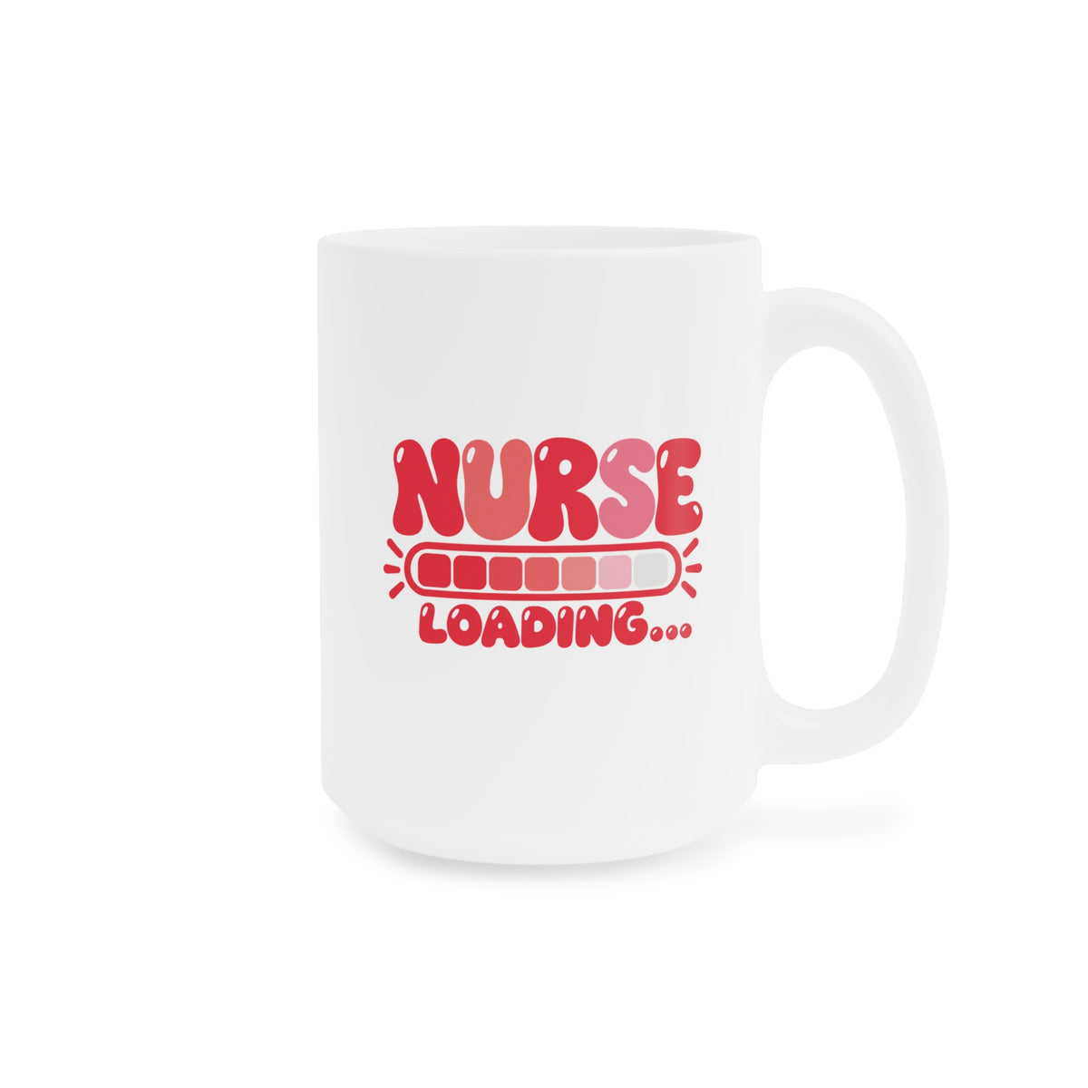 Nurse Loading Mug, Coral Progress Bar, 15 oz, centred opposite supplier product angle