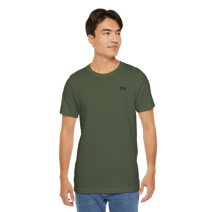 Man wearing the Military Green Minimalist RN unisex T-shirt