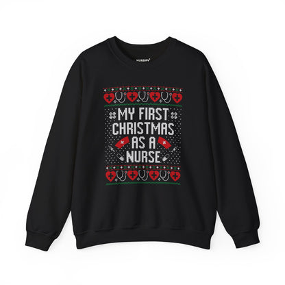 My First Christmas as a Nurse Sweatshirt, Festive Hearts