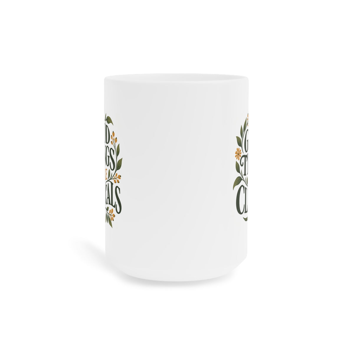 Good Things Take Clinicals Mug, Botanical Green, 15 oz, centred supplier product angle