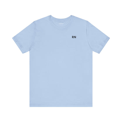 Baby Blue Minimalist RN unisex T-shirt with small black RN chest design