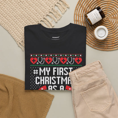 My First Christmas as a Nurse T-Shirt, Festive Hearts
