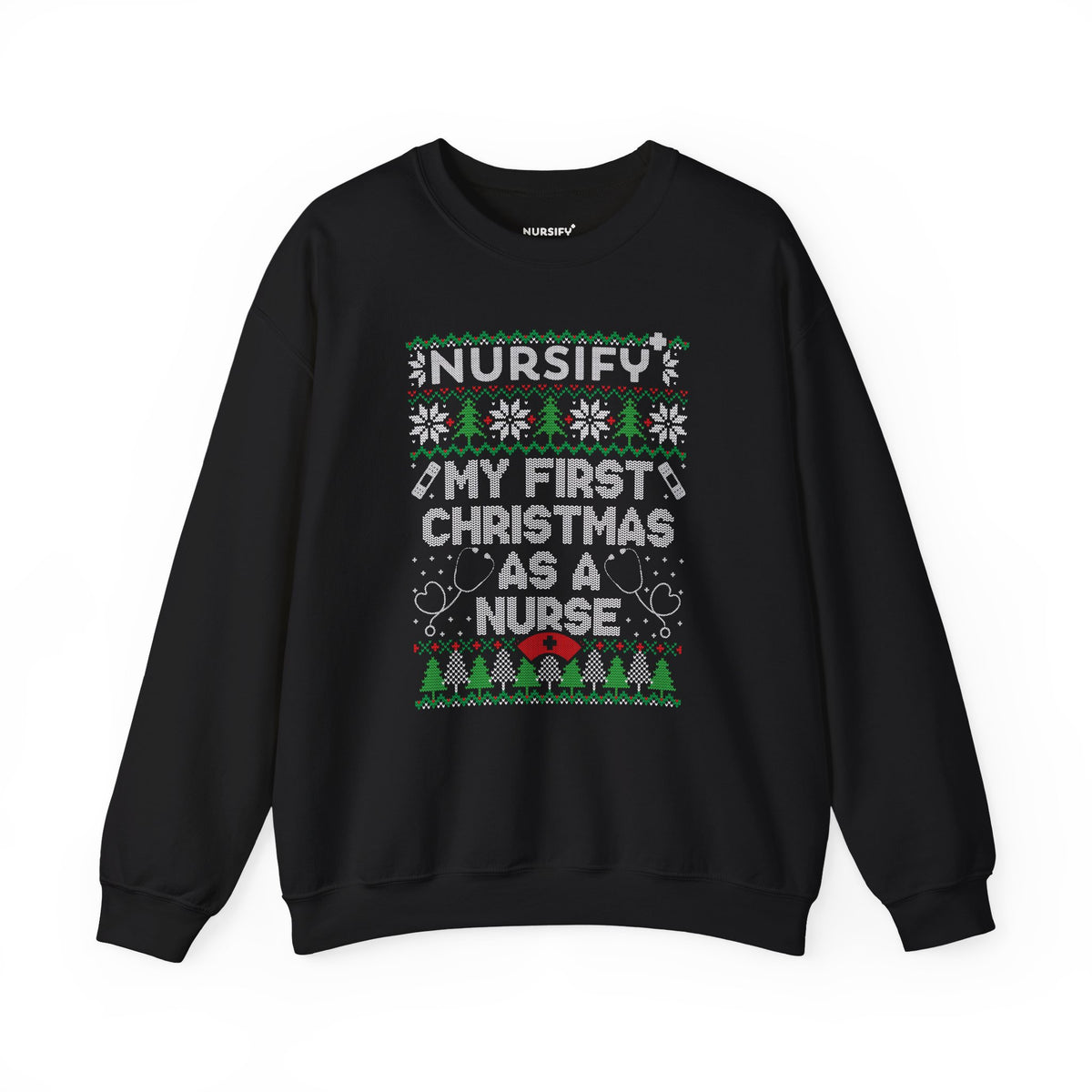 My First Christmas as a Nurse Sweatshirt, Knit Snowflakes