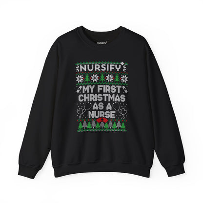 My First Christmas as a Nurse Sweatshirt, Knit Snowflakes