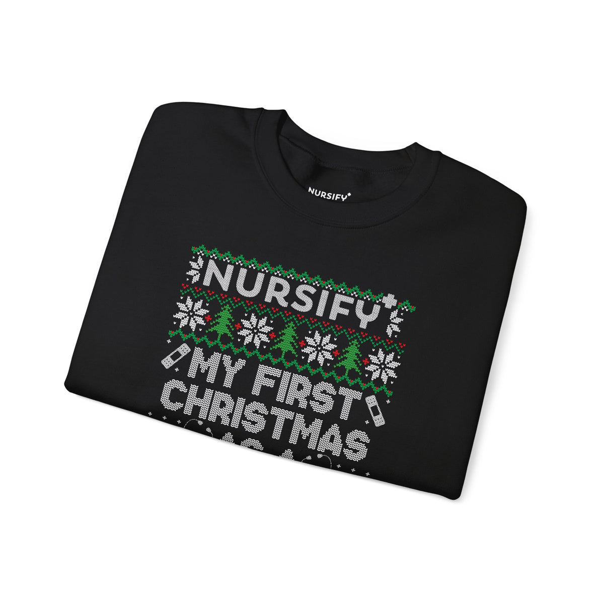 My First Christmas as a Nurse Sweatshirt, Knit Snowflakes