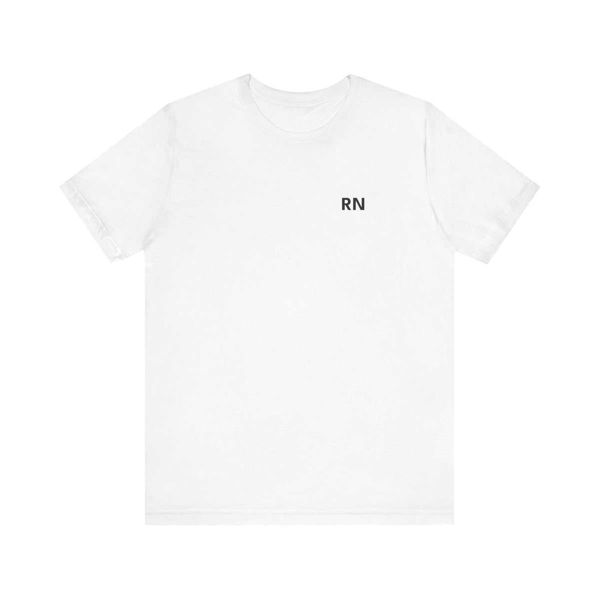 Front view of the RN nurse T-shirt in an available colour, showing small RN lettering high on the left chest.