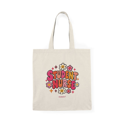 Printify front view of the matching Student Nurse floral natural canvas tote