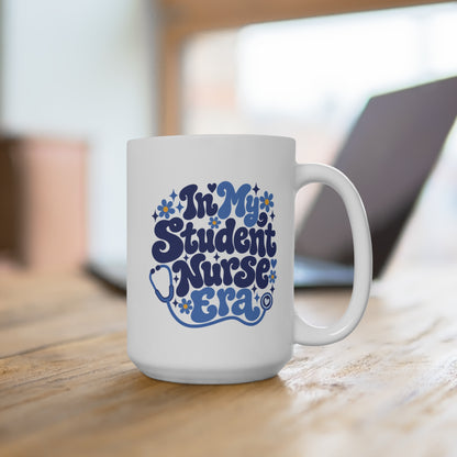 In My Student Nurse Era Mug, Blue Floral, 15 oz, second styled supplier scene with centred artwork