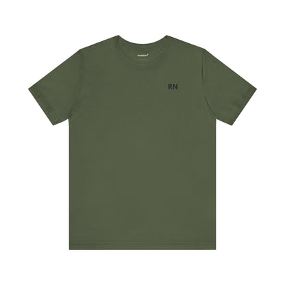 Military Green Minimalist RN unisex T-shirt with small black RN chest design