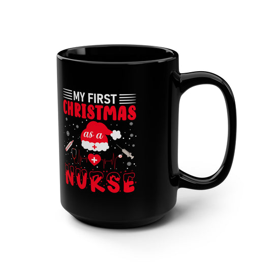 My First Christmas as a Nurse Black Mug, Stethoscope