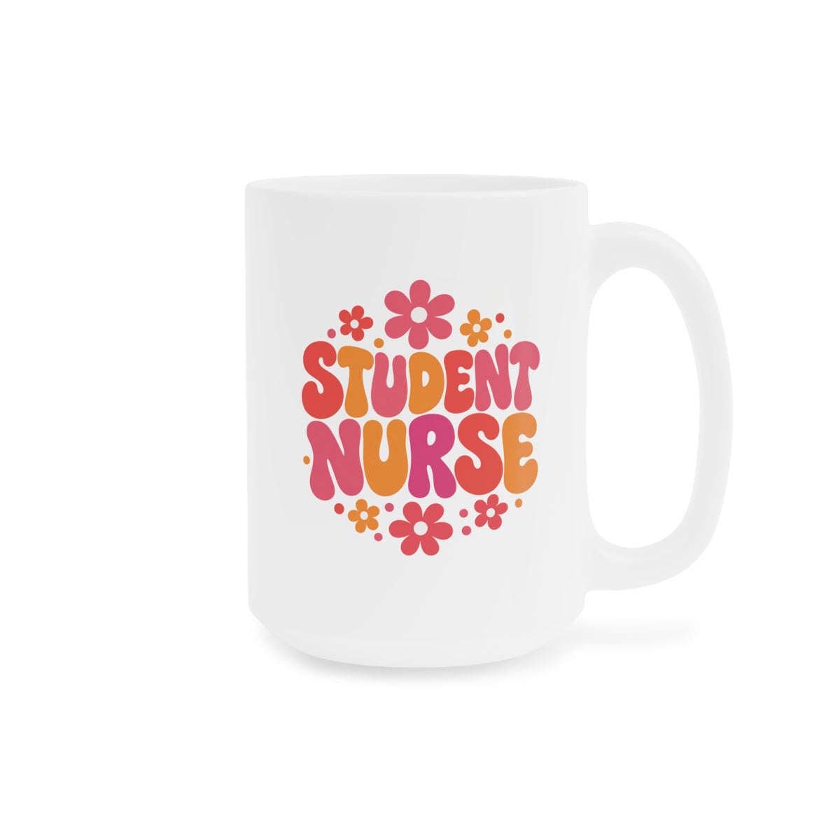 Student Nurse Mug, Coral Floral, 15 oz, centred opposite supplier product angle