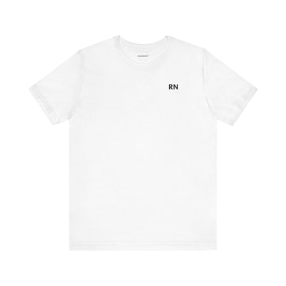 White Minimalist RN unisex T-shirt with small black RN chest design