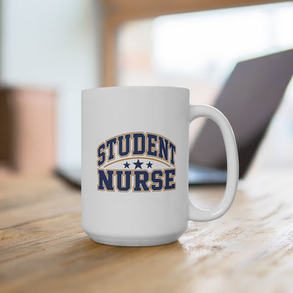 Student Nurse Mug, Collegiate Navy, 15 oz, second styled supplier scene with centred artwork