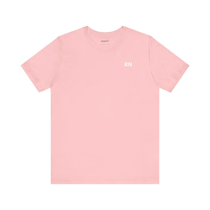 Pink Minimalist RN unisex T-shirt with small white RN chest design