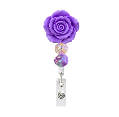 Floral Badge Reel for Nurses – Resin Rose ID Holder with Beaded Detail | Cute Nurse Badge Reel Gift