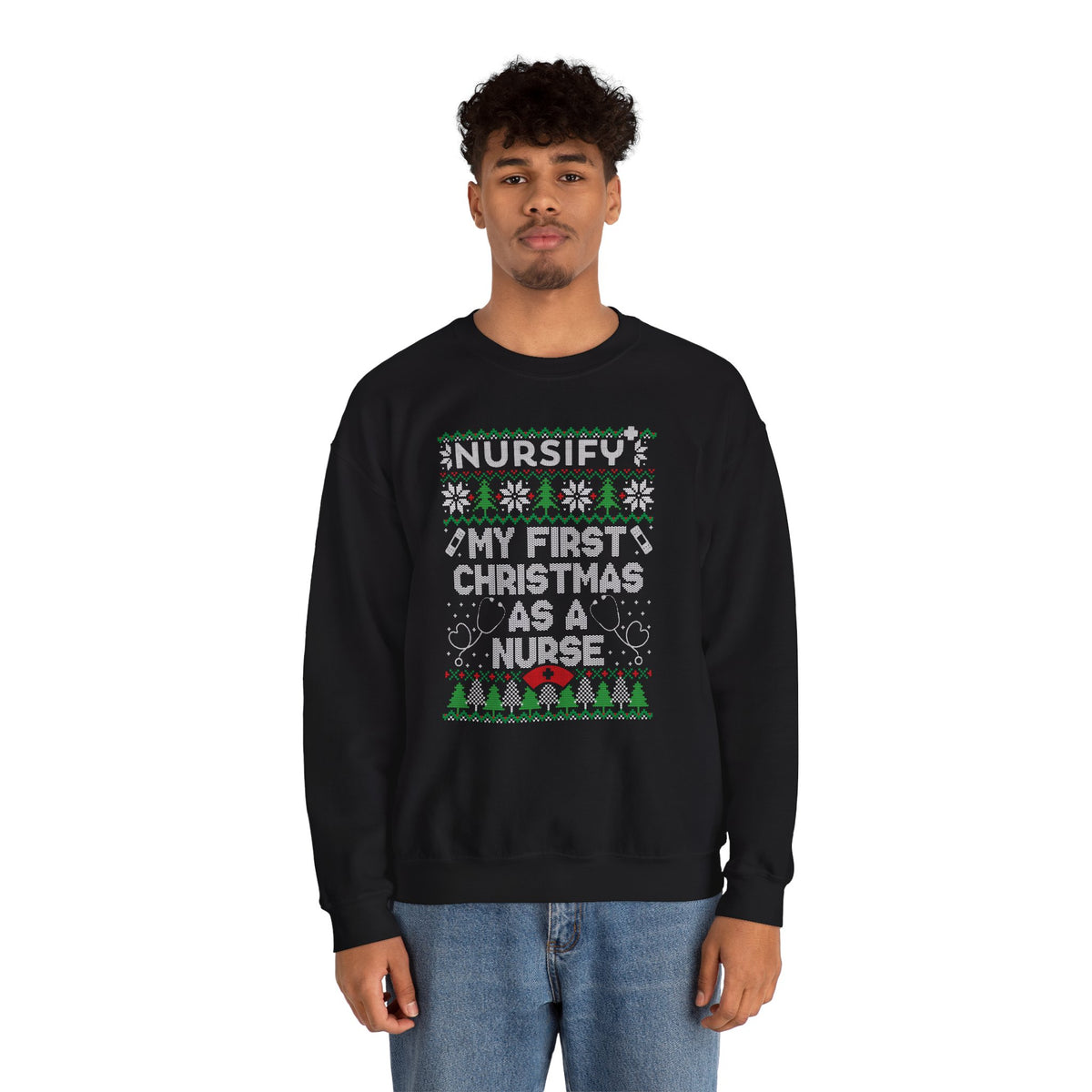 My First Christmas as a Nurse Sweatshirt, Knit Snowflakes