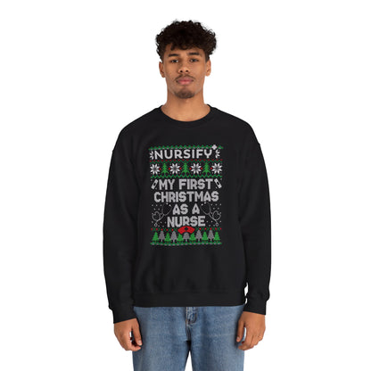 My First Christmas as a Nurse Sweatshirt, Knit Snowflakes
