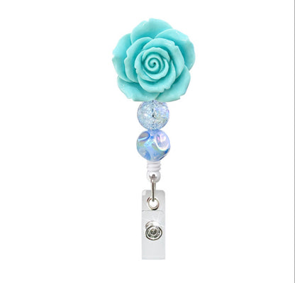 Floral Badge Reel for Nurses – Resin Rose ID Holder with Beaded Detail | Cute Nurse Badge Reel Gift