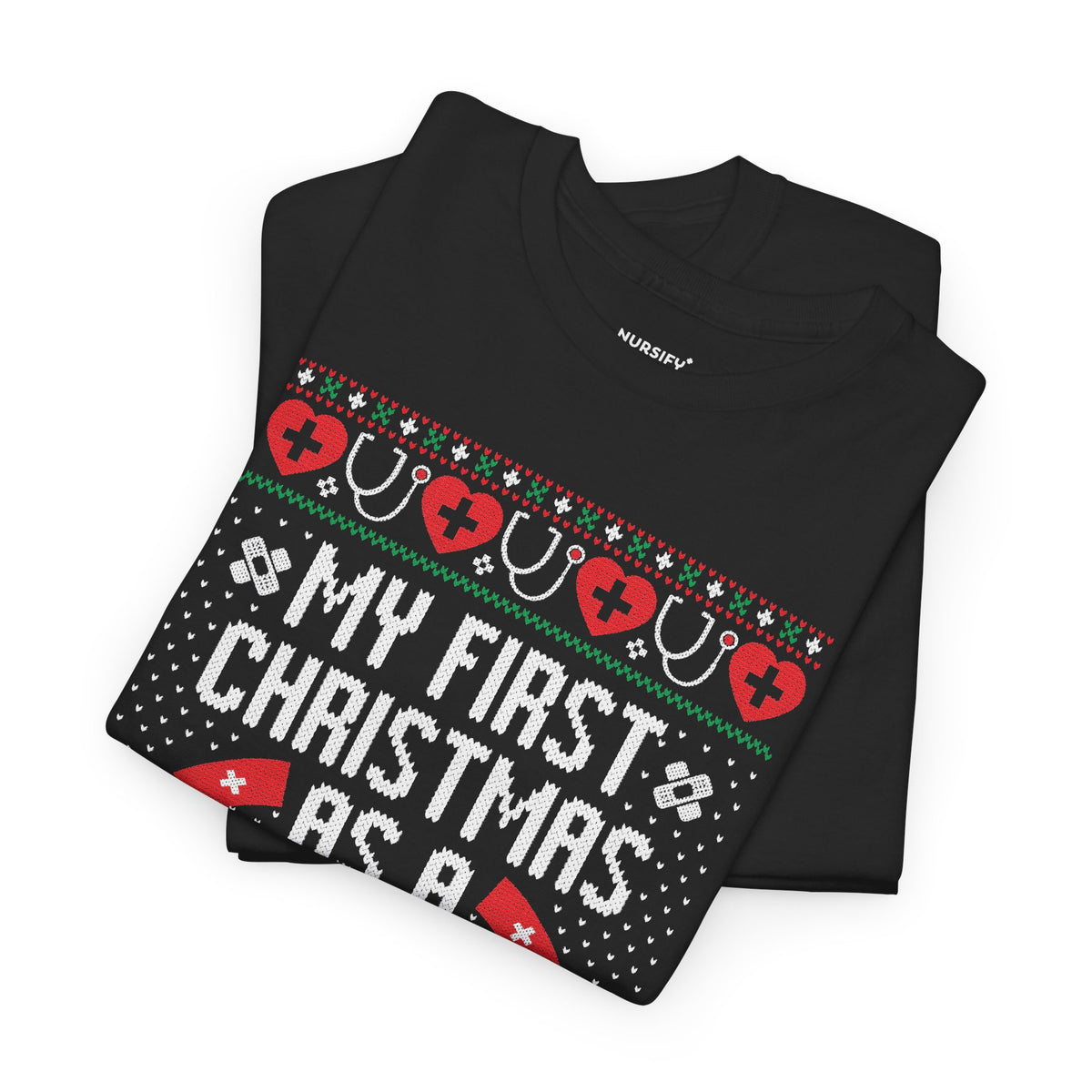 My First Christmas as a Nurse T-Shirt, Festive Hearts