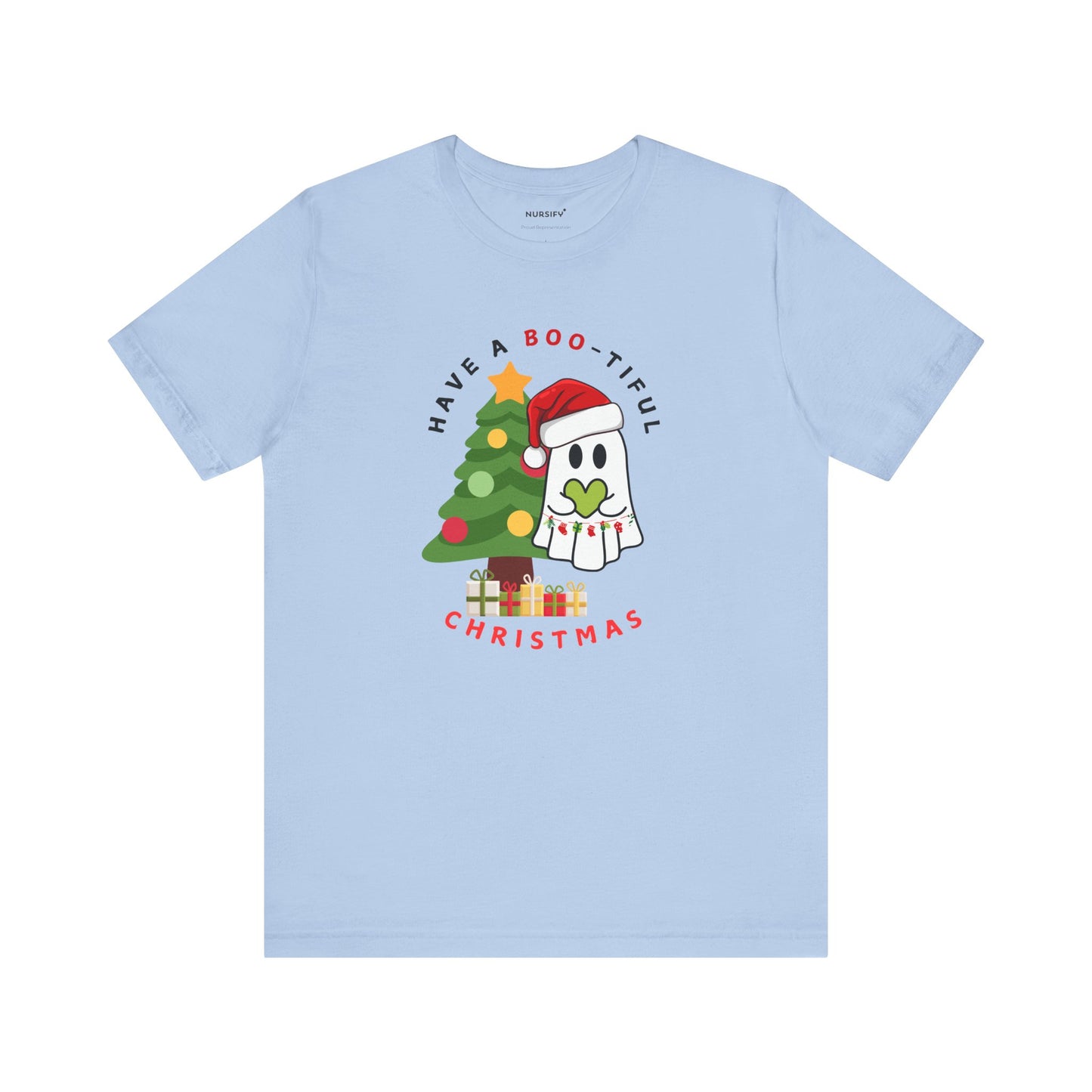 Cute Ghost Boo Christmas Nurse T-Shirt, Halloween Costume Shirt, Holiday Gift Tee, Funny Scary Outfit Top, Festive Spirit Apparel