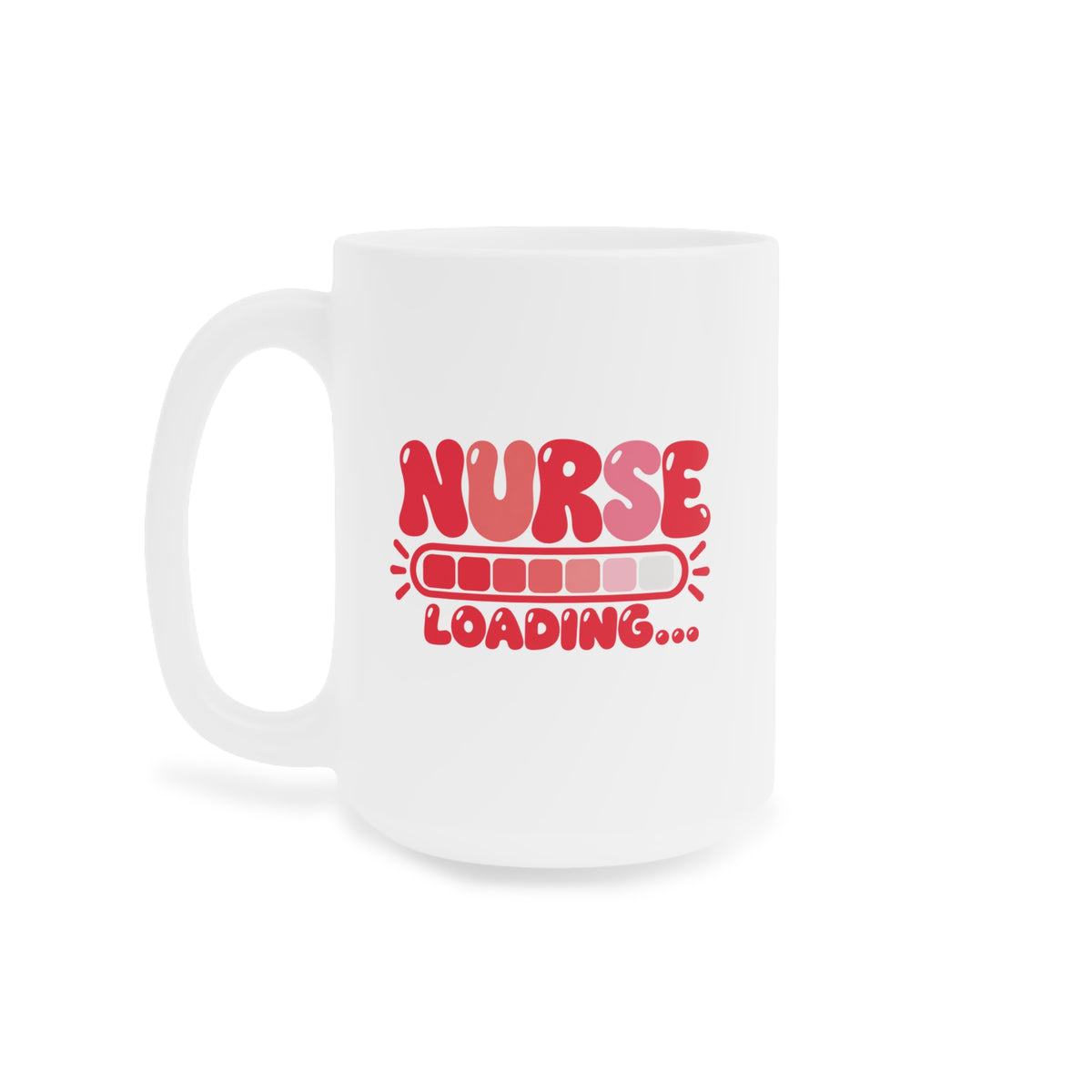 Nurse Loading Mug, Coral Progress Bar, 15 oz, centred supplier side view