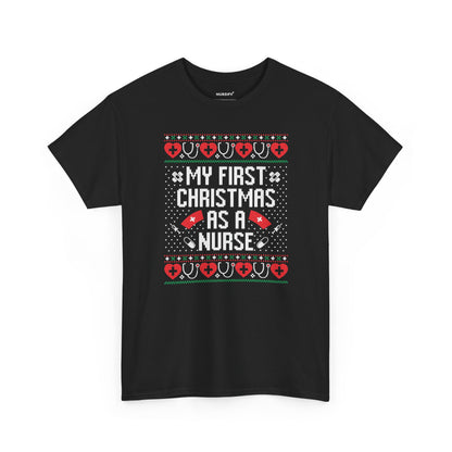 My First Christmas as a Nurse T-Shirt, Festive Hearts