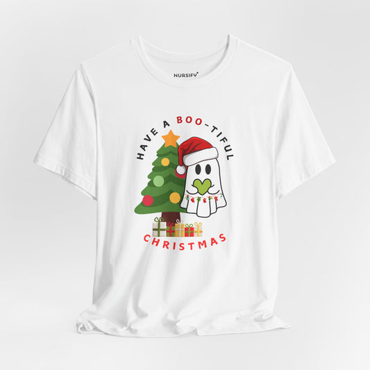 Cute Ghost Boo Christmas Nurse T-Shirt, Halloween Costume Shirt, Holiday Gift Tee, Funny Scary Outfit Top, Festive Spirit Apparel