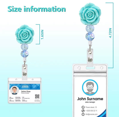 Floral Badge Reel for Nurses – Resin Rose ID Holder with Beaded Detail | Cute Nurse Badge Reel Gift