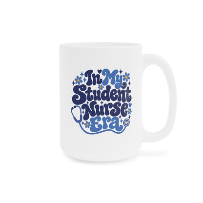 In My Student Nurse Era Mug, Blue Floral, 15 oz, centred opposite supplier product angle