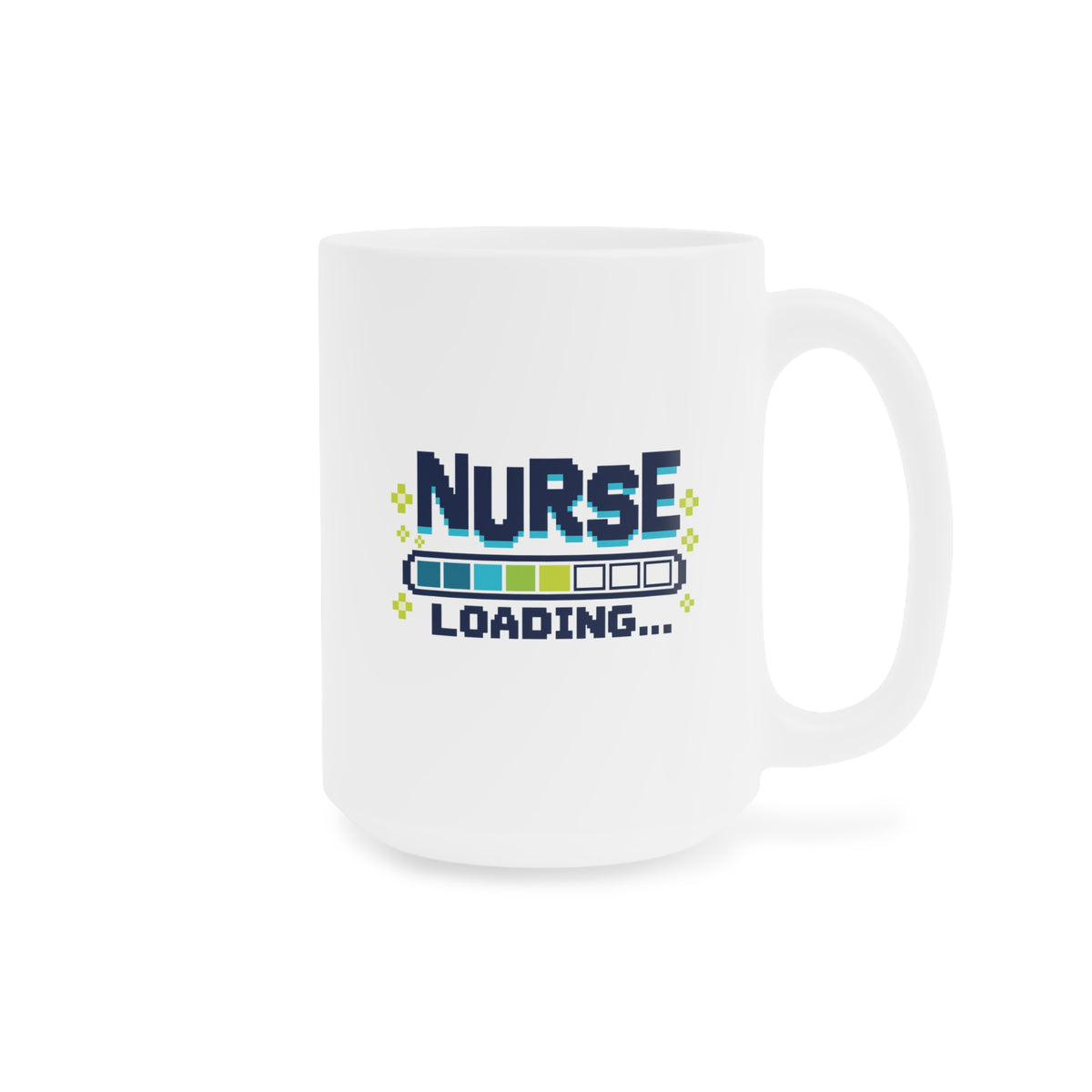 Nurse Loading Mug, Pixel Progress Bar, 15 oz, centred opposite supplier product angle