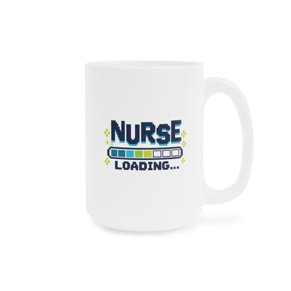 Nurse Loading Mug, Pixel Progress Bar, 15 oz, centred opposite supplier product angle
