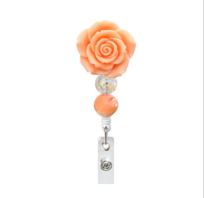 Floral Badge Reel for Nurses – Resin Rose ID Holder with Beaded Detail | Cute Nurse Badge Reel Gift