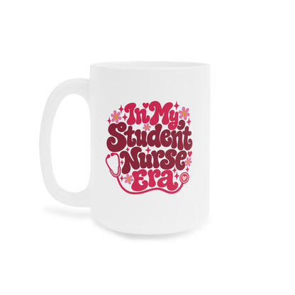 In My Student Nurse Era Mug, Pink Floral, 15 oz, centred supplier side view